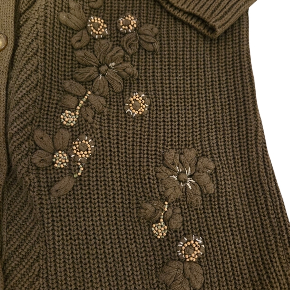 Soft Surroundings Enchanted Forest Cardigan Sweater 3d Knit Green 2FN41 Large - Picture 7 of 9